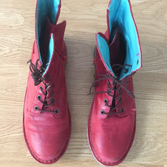 Vintage hand-crafted red+aqua leather desert boots - Picture 4 of 10